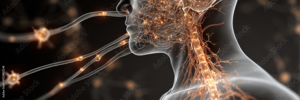 Poster Nervous System Illuminated Under Pressure Showing Detailed Neural Pathways and Connections on the Right Side in a Neutral State