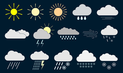 Vector set of weather icons, logos, illustration.