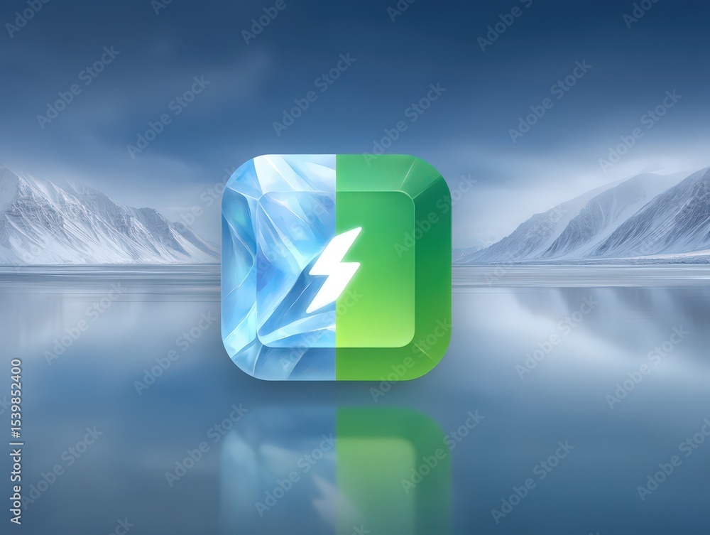 Aufkleber dynamic green and blue app icon representing energy efficiency technology with a lightning bolt desi