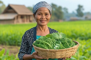 Female Farmer Providing Food for Her Family in Rural Fields