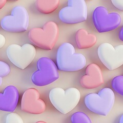 Obraz premium 3D Hearts in Pink, Purple, and Red on a Pastel Background, Ethereal Love Artwork