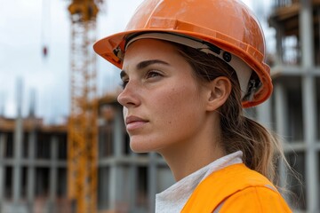 Female Skilled Worker Operating Crane at Urban Building Project