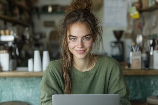 Woman Entrepreneur Focused on Business Analysis and Strategy at Café