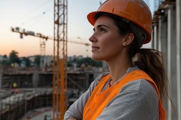 Woman Crane Operator Managing Heavy Equipment on Construction Site