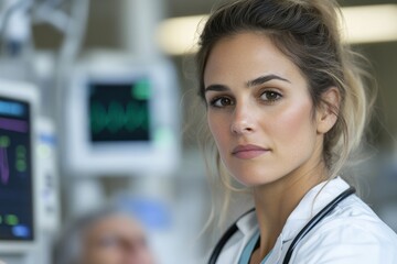 Female Physician Checking Patient Health in Hospital Room