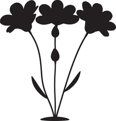 Obraz premium Minimalist Three-Flower Silhouette with Stem and Leaves: A Simple and Elegant Botanical Arrangement for Various Designs.