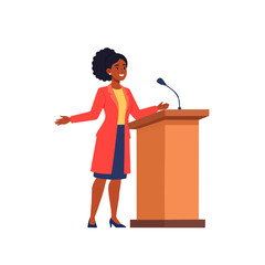 Vector illustration of a politician behind a podium making an announcement