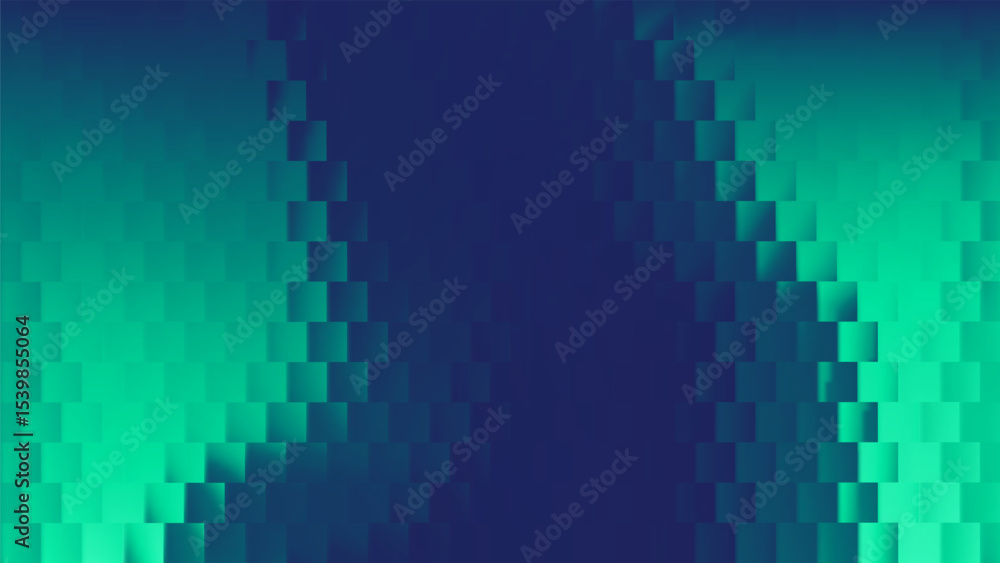 Poster ribbed green glass background with fluted square pattern and neon gradient effect. 3d abstract blue 