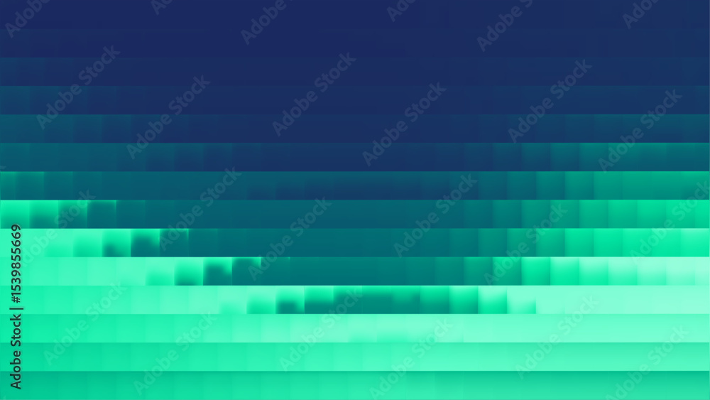 Poster ribbed green glass background with 3d texture pattern and blue gradient effect. abstract fluted line