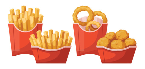 Fast food illustration french fries onion rings chicken nuggets