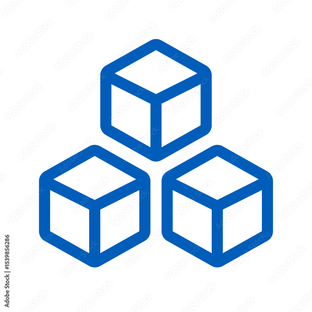 Poster three blue outlined cubes stacked in a pyramid shape on a white background for graphic design use