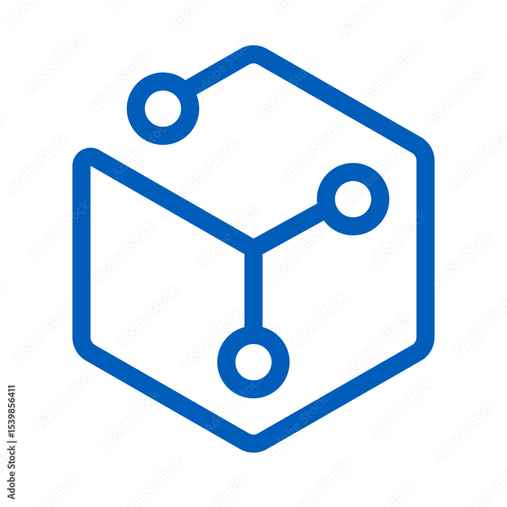 Poster blue hexagon shape with connection points and lines forming a network design in a modern style