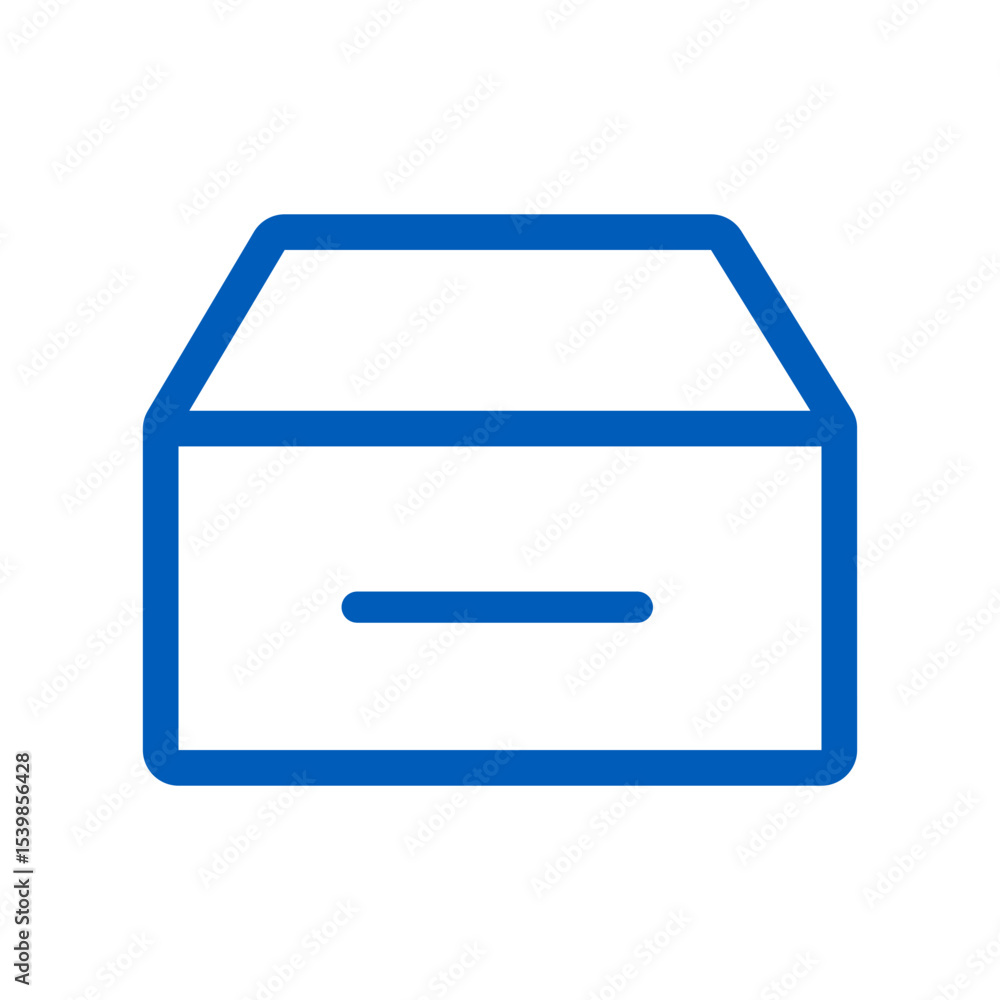 Poster illustration of a blue outlined storage box with a horizontal line inside the box shape design