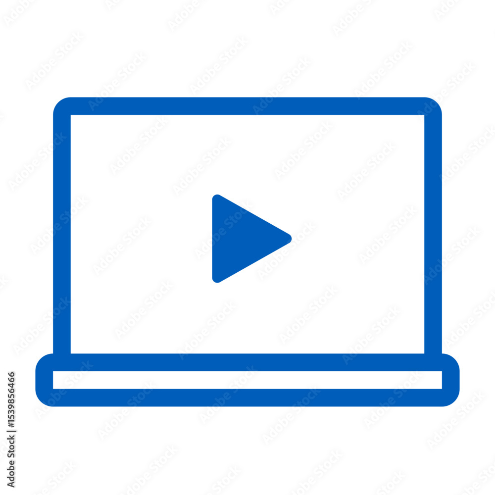 Poster a blue outlined laptop with a play button displayed on the screen for video playback use case