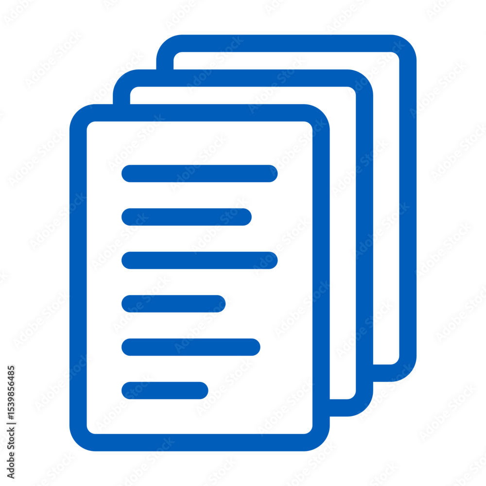 Poster illustration of a stack of three documents with text lines in blue outline style design element
