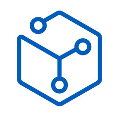 Blue hexagon shape with connection points and lines forming a network design in a modern style