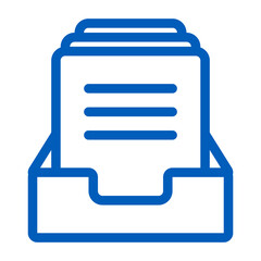 Blue outline icon showing a document tray filled with papers and horizontal lines indicating text