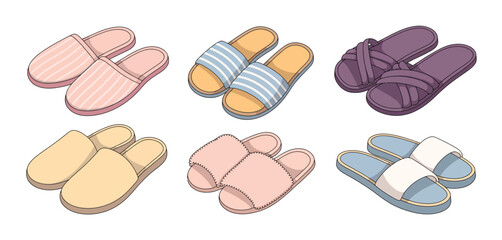 Six pairs of colorful summer slippers collection