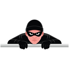 Burglar hiding with stolen money bag vector isolated white background