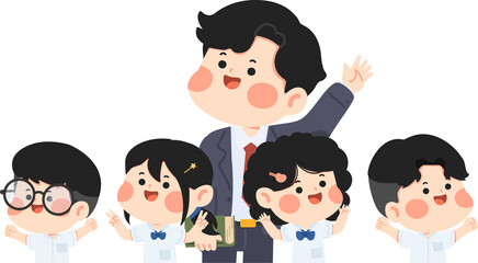 Group of Happy Illustration of Teacher and Students
