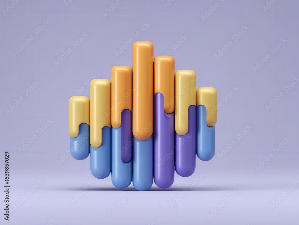 Poster captivating composition featuring colorful 3d shapes in varying heights showcasing a gradient of ora