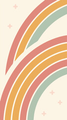 Boho rainbow design with pastel colors and stars on a white background
