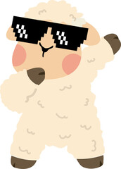 Illustration of Sheep Dabbing with Pixel Sunglasses cartoon