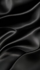 Elegant and Smooth Satin Fabric Waves in Luxurious Jet Black Color for Stunning Background Design