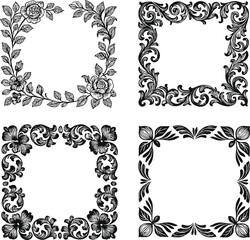 Set of vintage decorative frames with floral and ornamental design elements in vector style