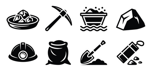 Mining industry icon set black and white