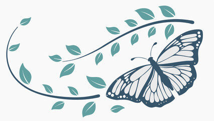 Butterfly with leaves. Vector illustration in a flat style.