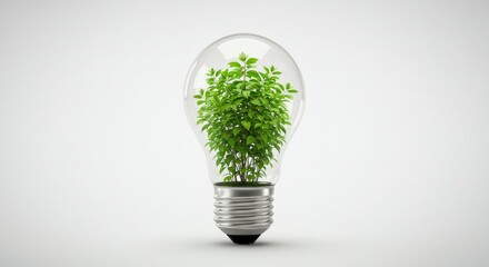 Lightbulb with vibrant green plant growing inside