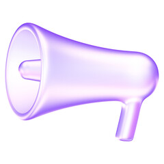 Minimal glassmorphism megaphone icon representing announcement, alert, communication in digital platforms, marketing promotion communication, 3d rendering