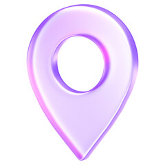 Minimal glassmorphism location pin icon representing map, place, or navigation marker in digital applications, map pointer, 3d rendering
