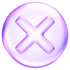 Cancel icon in glossy glassmorphism style, representing rejection, close, or incorrect status in apps and interfaces, 3d rendering