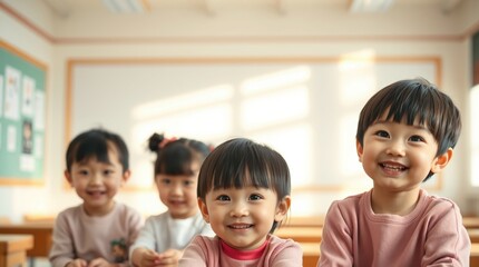 happy smiling chinese children at elementary school