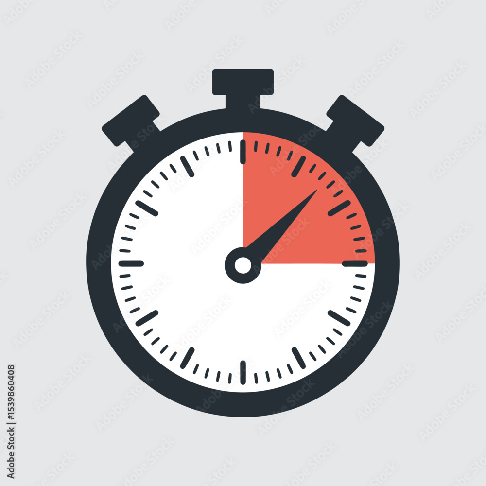 Aufkleber a classic stopwatch illustration with red segment showing time passed on a plain white background us