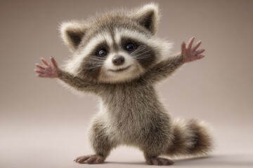 Fototapeta premium A raccoon is standing on its hind legs and waving its arms