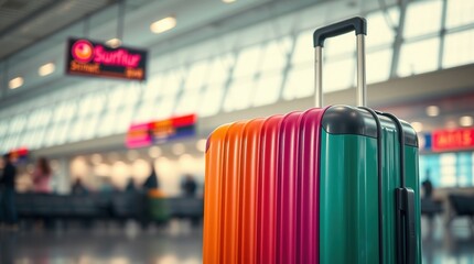 Bright suitcase at the airport hall