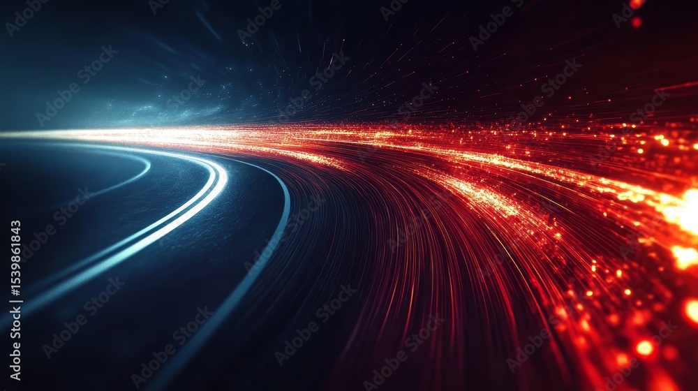 Poster futuristic high-speed data highway with dynamic light trails and vibrant lines for digital concepts
