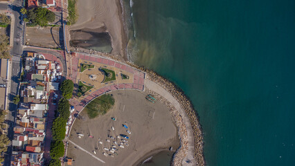 Drone Image of Calm Waters and Historic Seaside Homes in Pedregalejo Beach
