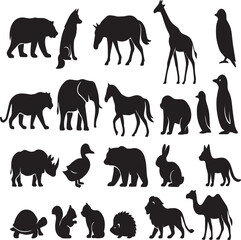 Wild and Domestic Animal Silhouette Vector Icon Collection