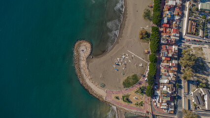 Drone Image of Calm Waters and Historic Seaside Homes in Pedregalejo Beach
