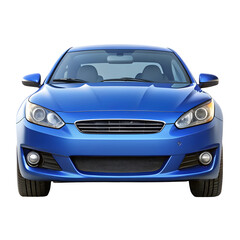 Blue Car Front View Isolated on Pure White Background

