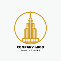 The Golden Skyscraper Logo: A striking golden skyscraper, encapsulated in a sleek circular frame, proudly displays the architecture.