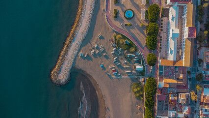 Drone Image of Calm Waters and Historic Seaside Homes in Pedregalejo Beach