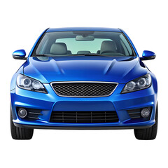 Blue Car Front View Isolated on Pure White Background

