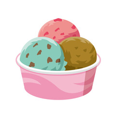 Colorful Ice Cream Trio in Pink Cup - Vector Illustration