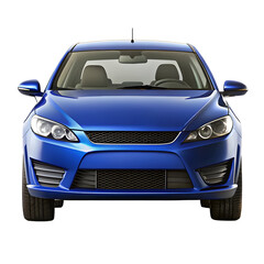 Blue Car Front View Isolated on Pure White Background

