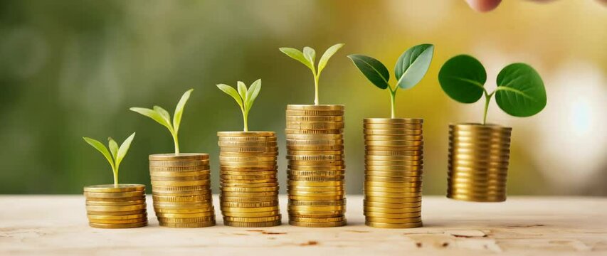 Investment Growth Concept: Coins and Seedlings Show Financial Gains - Powered by Adobe